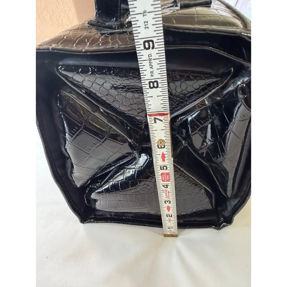 Joy Mangano Better Beauty Case Roll Up Makeup‎ Bag Black Croc Embossed NEW